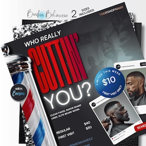 Barber Flyer Template • First Time Client Promo • Haircut Special Instagram Post • Editable Canva Marketing Template