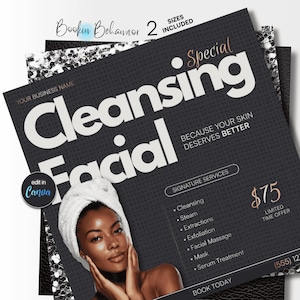Facial Flyer, Cleansing Facial Special Template • Esthetician • Canva Editable Skincare Service Menu • Instagram Post