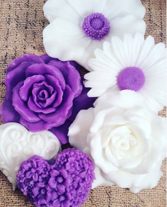 100 Purple Flowers And Hearts Soap Favors Wedding Favors Bridal