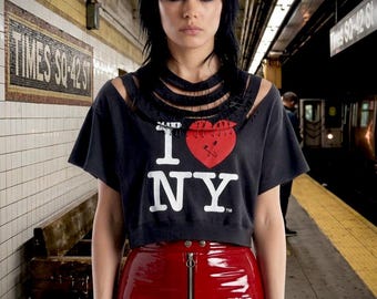 Vintage 1990's I Love NY Armor Cropped Sweatshirt