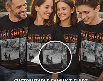 Custom Family Photo Shirt Personalized Name Tee with 4 Pictures, Matching Family Shirts, Family Reunion Gift Idea