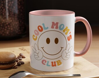 Cool Mom's Club Mug, Retro Smiley Face Coffee Mug, Funny Mom Gift, Mother's Day Gift, New Mom Mug, Cute Mom Coffee Cup, Mom Friend Gift