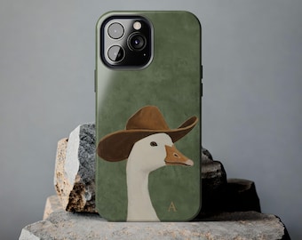 Personalized Cowboy Goose Phone Case with Initial Custom Duck in Hat Cover for iPhone and Samsung Galaxy Cute Western Farm Art Gift