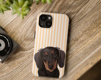 Striped Dachshund Phone Case Cute Sausage Dog Cover for iPhone 17 16 15 14 13 12 Samsung Galaxy S25 S24 S23 Protective Glossy Dog Lover Gift