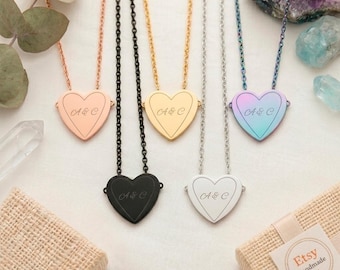 Personalized Engraved Heart Necklace, Custom Initials Heart Pendant, Name or Date Jewelry, Couple Necklace Gift for Her, Anniversary Love