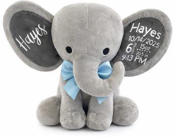 Personalized Birth Stat Elephant Plush – Keepsake Gift
