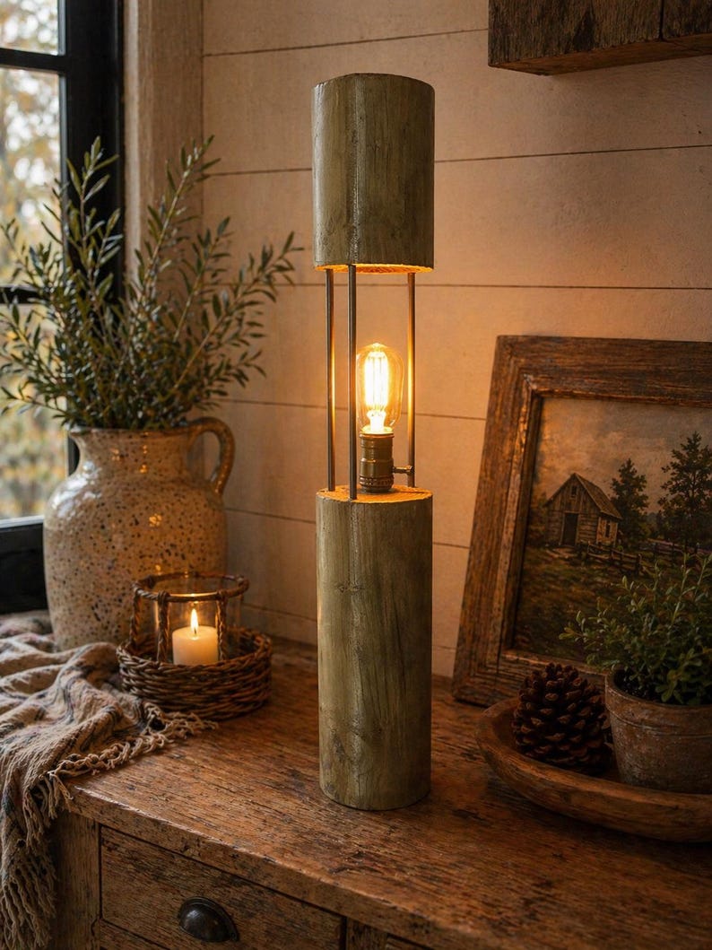Farmhouse bedside lamp in a cosy room