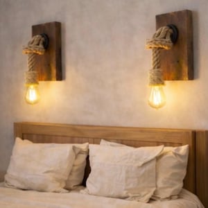 Handmade Hemp Rope Wall Sconce, Rustic Farmhouse Lighting (UK Plug-In or Hardwired Options)