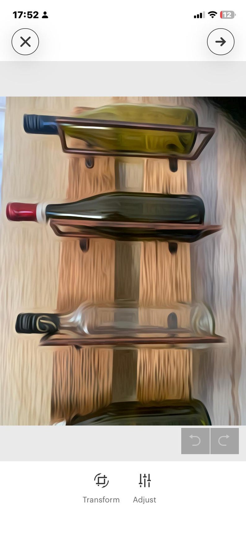 Oak barrel-stave wine rack from another angle