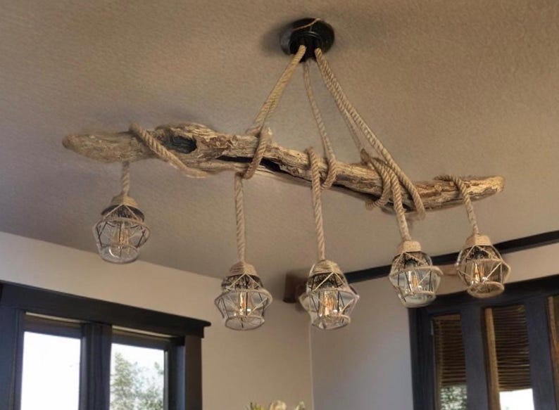 Scottish driftwood ceiling light with rope pendant sets