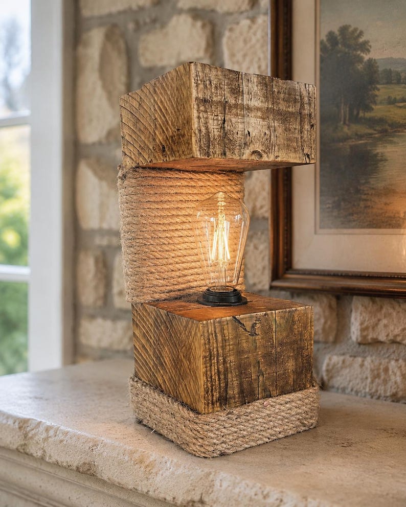 Reclaimed wood Edison bulb table lamp