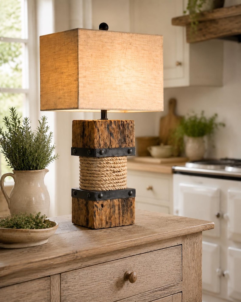 Close view of reclaimed timber and rope detail