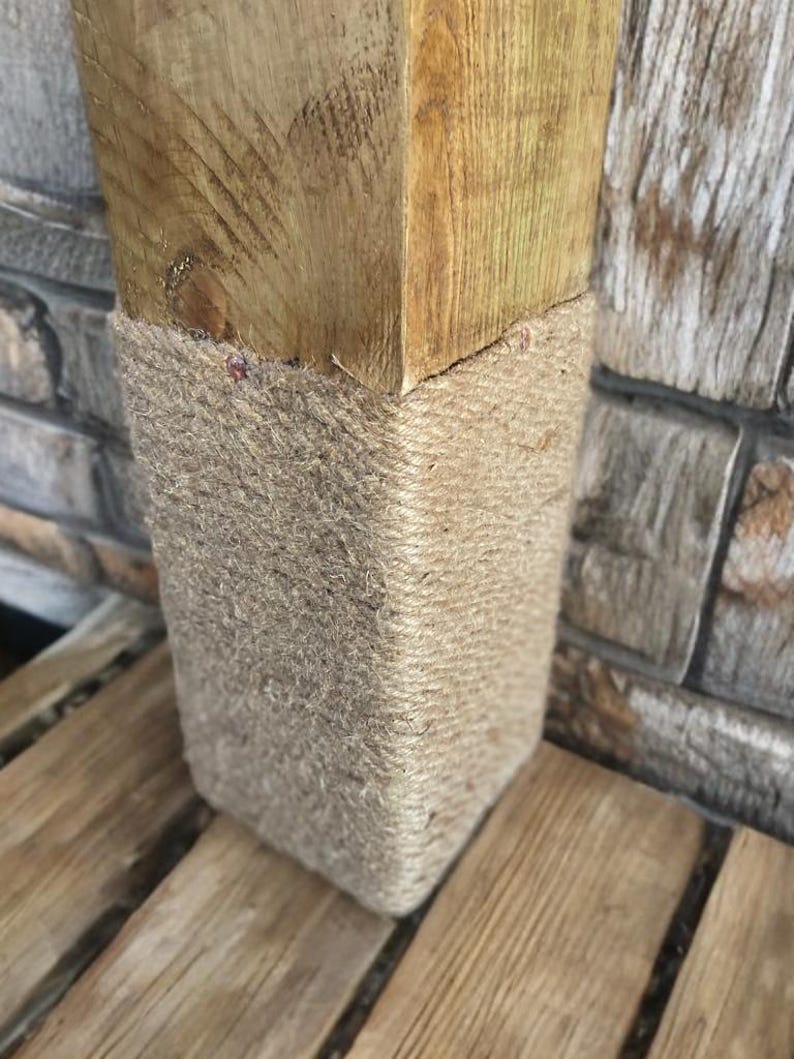 Rustic hemp-rope floor lamp viewed in a room