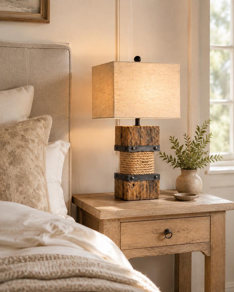 Large reclaimed wood lamp from another angle