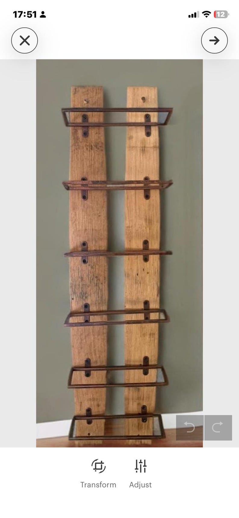 Close view of the wine rack fittings and oak grain