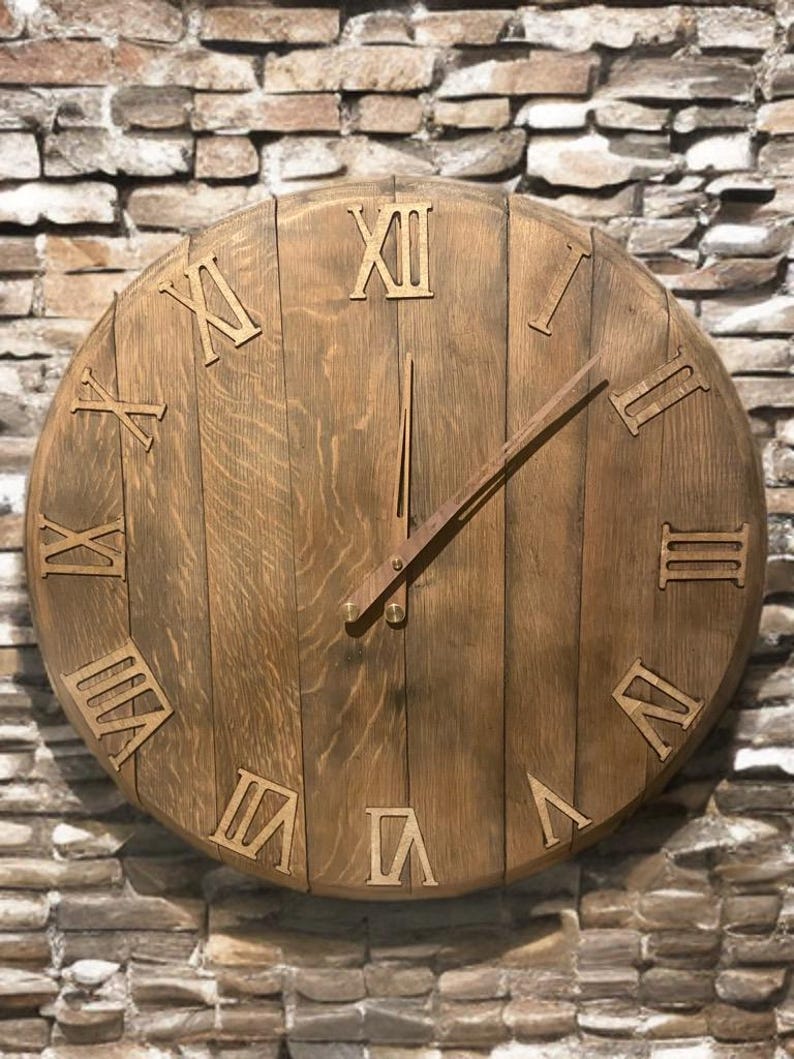 Scottish oak barrel-lid clock from another angle