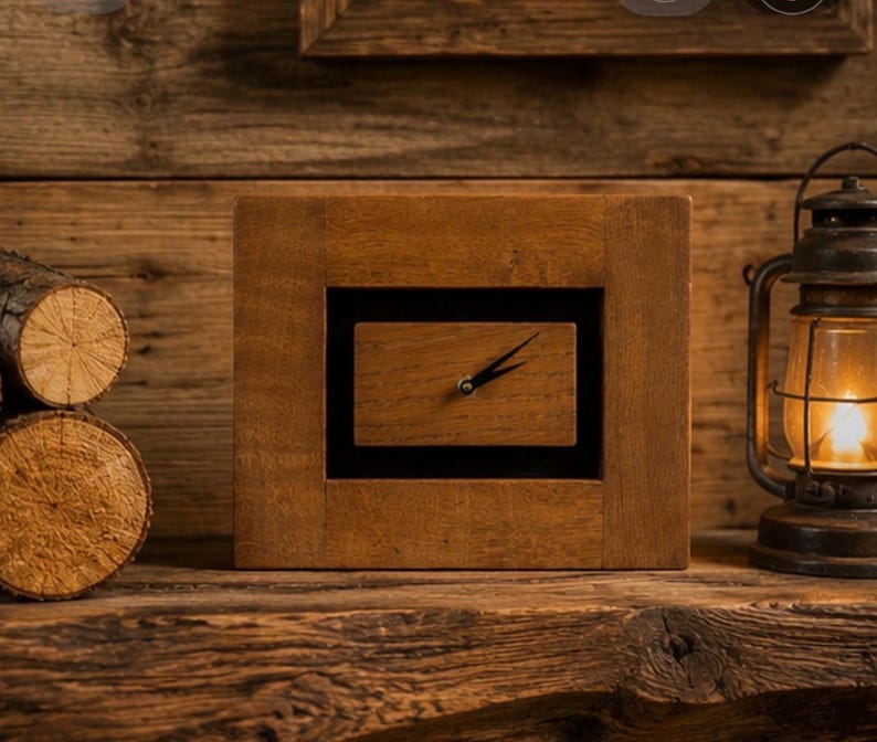 Handmade oak farmhouse clock from another angle