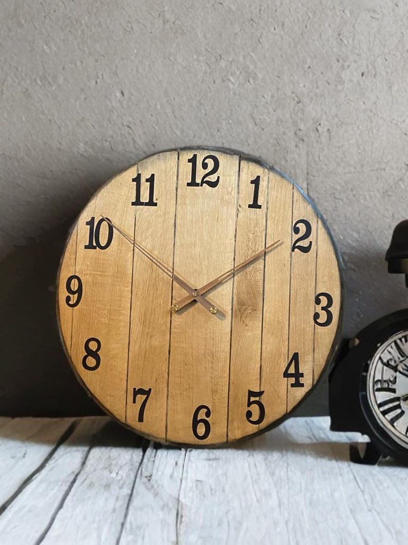 Close view of the Scottish oak clock face