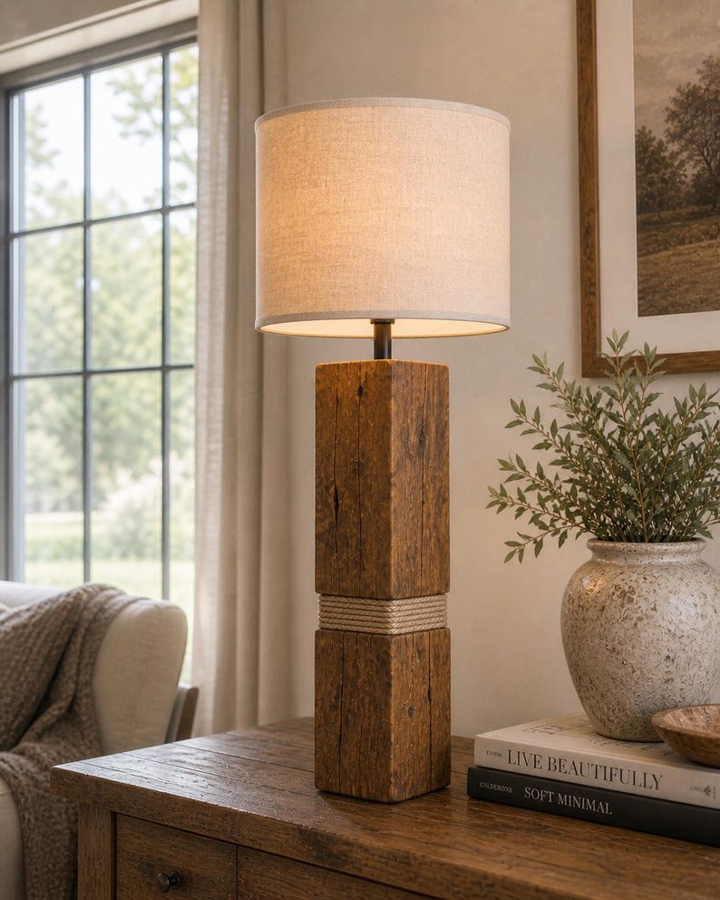 Close view of the lamp base and rope detail