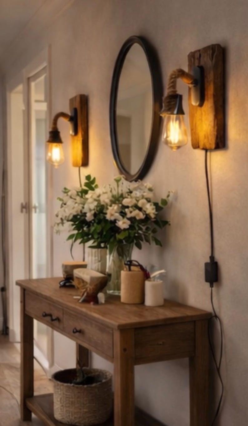 Original rope-wrapped plug-in wall sconce