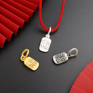 För 【Tillgång och skydd】, Fu-hänge i sterlingsilver, välsignelsessymbol, smycken i 925 silver