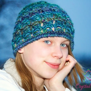 PDF Crochet PATTERN Peacock Lace Beanie