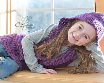 PDF Crochet PATTERN Rebecca Jean Hooded Vest, Child Sizes