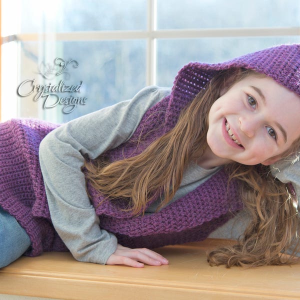 PDF Crochet PATTERN Rebecca Jean Hooded Vest, Child Sizes