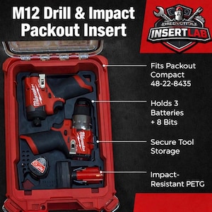 Milwaukee M12 Drill & Impact Packout Insert | Fits 3404-20 and 3453-20 | Compact Organizer 48-22-8435