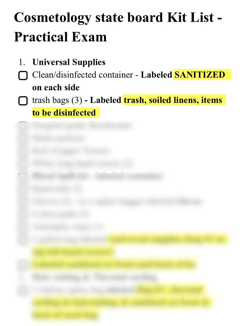 Cosmetology Practical Exam Kit List – Printable PSI Checklist & Packing ...