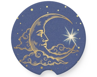 Moon Car Coaster, Celestial Car Accessories, Boho Moon and Stars Car Cup Holder Insert, Aesthetic Neutral Car Decor, Gift for Her