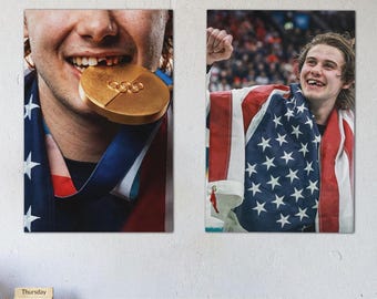 No Frame - Jack Hughes USA Mens Hockey Poster, USA Mens Hockey Wall Decor, Hockey Winter Games Premium Satin Poster, Bathroom Decor