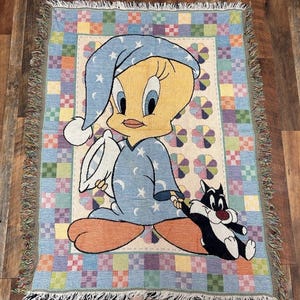 トゥイーティー シルベスター　ブランケット　ラグ　142x109 Sylvester and Tweety Blanket - Etsy