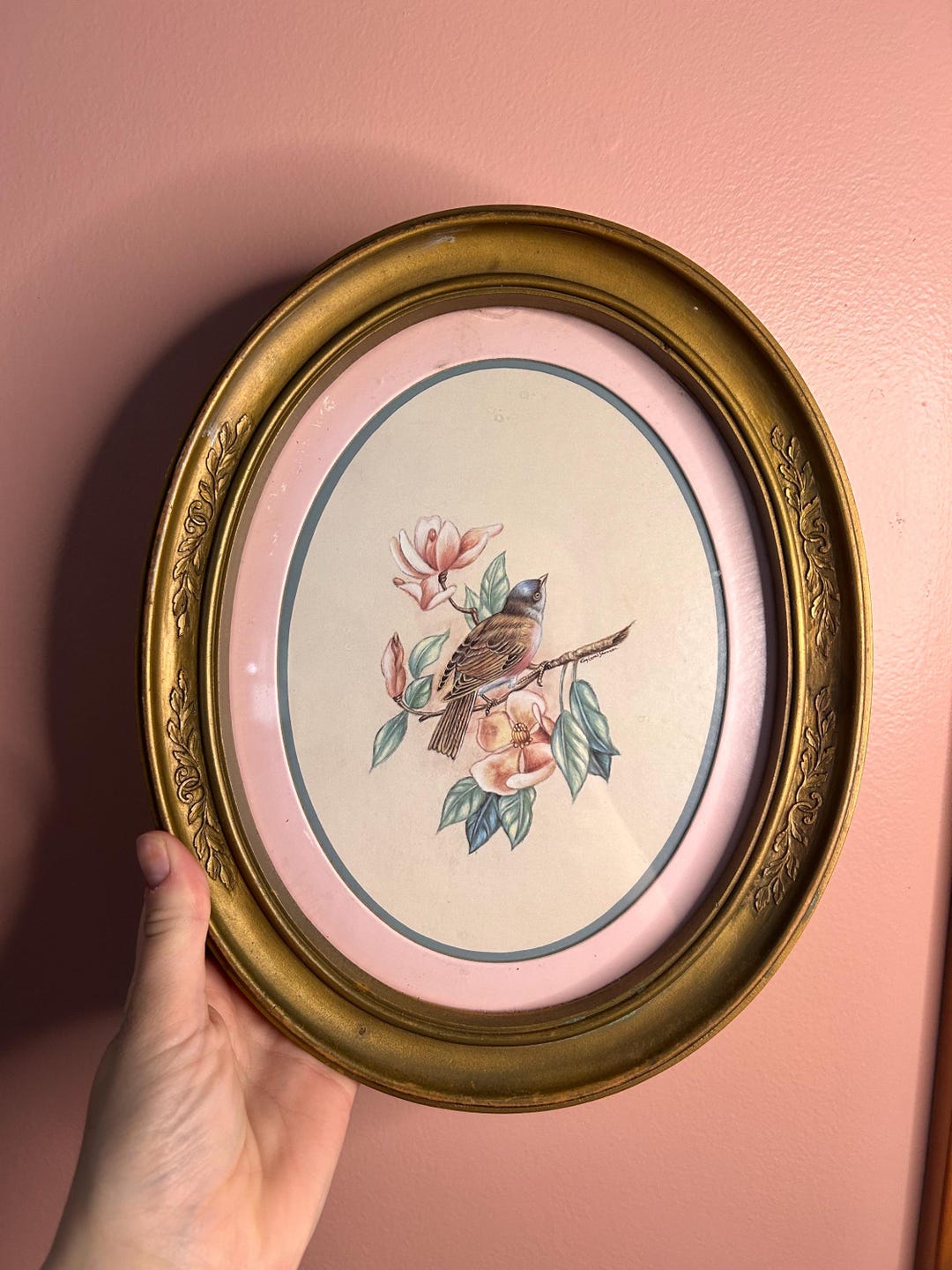 Vintage 1983 Homco Bird Print in Gold Oval Frame - Etsy