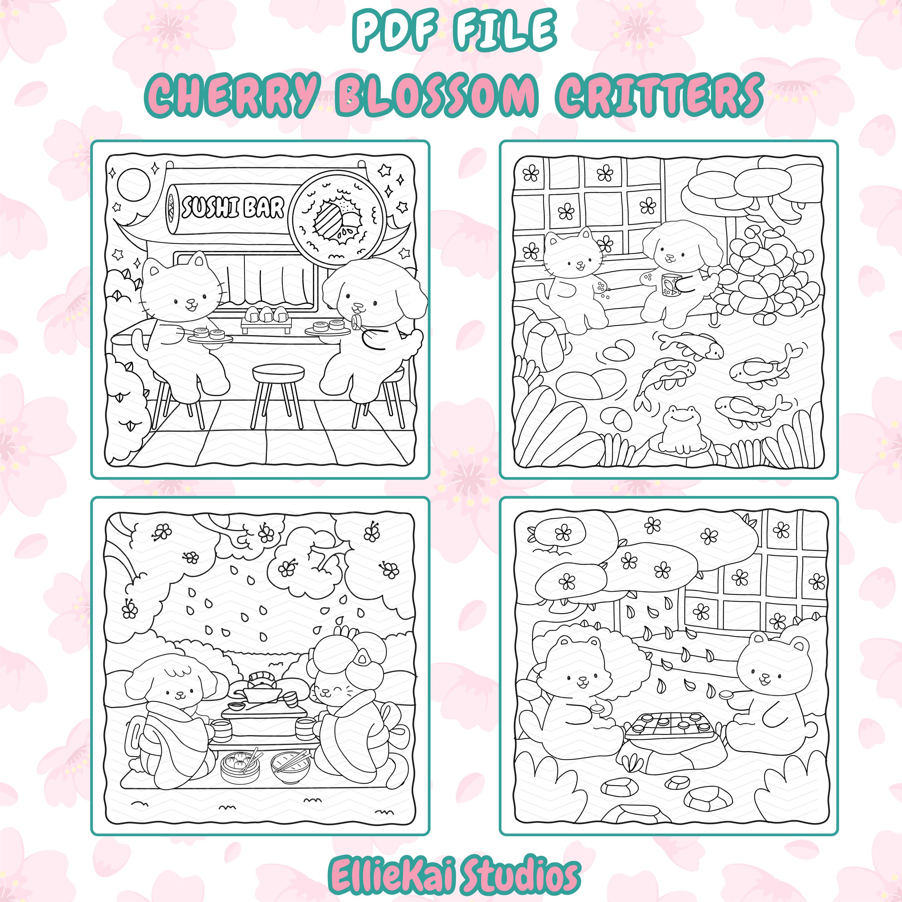 Springtime Critters Cherry Blossom Animal Coloring Pages: Springtime Critters (PDF Download ...