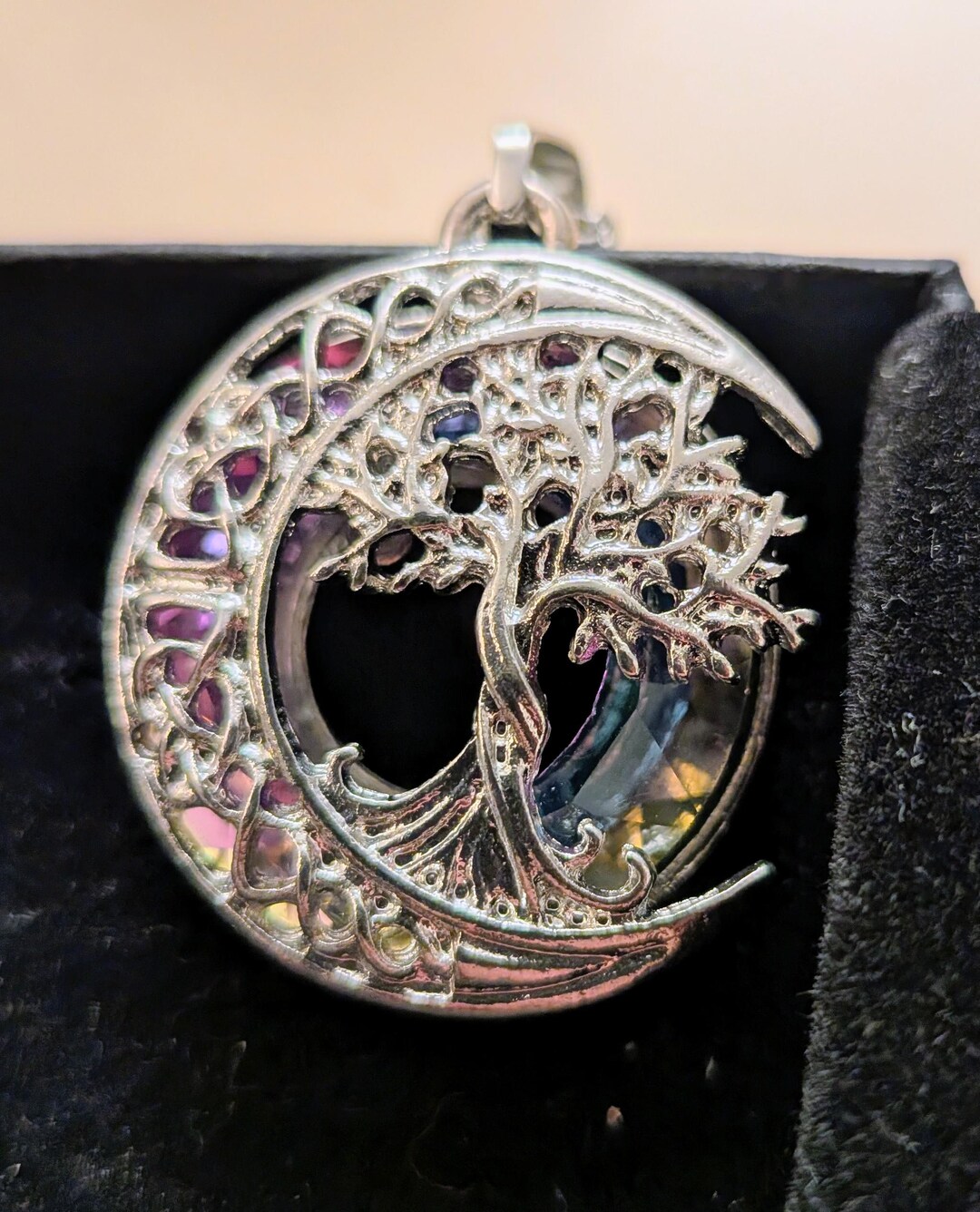 Crescent Moon & Tree of Life Abalone Shell Silver Necklace - Etsy