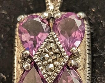 Sterling Silver 925 Pendant Featuring Amethysts and Marcasite Gemstones