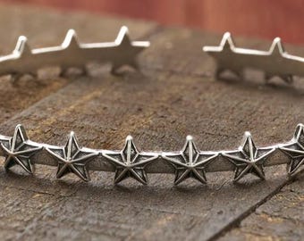 Vintage Silver Star Cuff Bracelet – Adjustable Brass, Handmade Jewelry