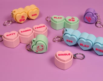 Conversation Heart Clicker Fidget Keychain