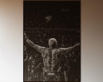 Póster de Charles Oliveira de la UFC / Arte mural de la noche de lucha del campeón de MMA / Impresión octogonal en blanco y negro / Decoración de deportes de combate / Regalo de boxeador y luchador