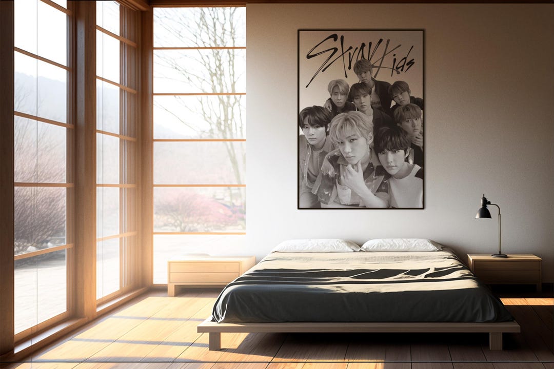 Stray Kids Korean Boy Band K-pop Poster | K-pop Group Wall Art | Black ...