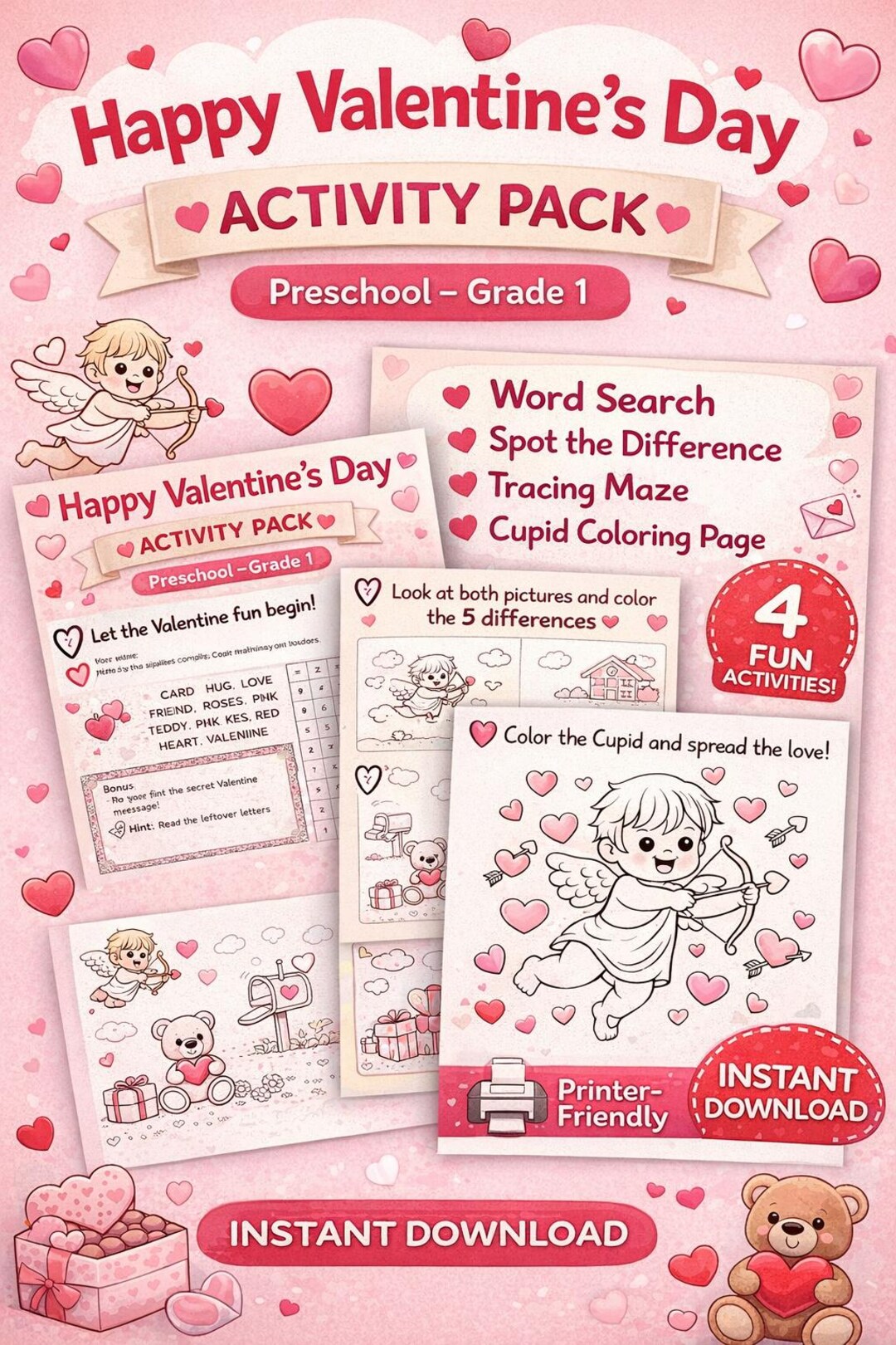 Valentines Day Activity Pack for Preschool and Kindergarten Printable ...