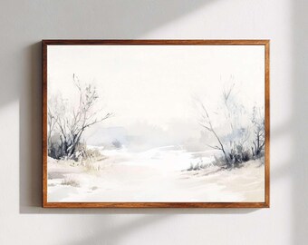 Neutral Wall Art, Abstract Print, Vintage Boho Poster, Rustic Minimal Landscape Watercolor Home Decor, Oil Painting