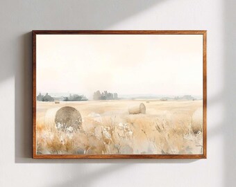 Neutral Wall Art, Abstract Print, Vintage Boho Poster, Rustic Minimal Landscape Watercolor Home Decor, Oil Painting