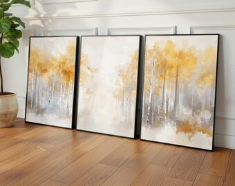 Neutral Wall Art, Abstract Print, Set of 3, Vintage Boho Poster, Rustic Minimal Landscape Watercolor Home Decor, Oil Painting