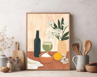 Kitchen Wall Art, Coffee Wall Art, Croissant Print, Cappuccino Art, Breakfast Decor, Kitchen Poster, Minimal Art, Scandi Scandinavian Art