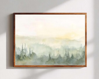 Neutral Wall Art, Abstract Print, Vintage Boho Poster, Rustic Minimal Landscape Watercolor Home Decor, Oil Painting