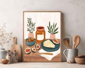 Kitchen Wall Art, Coffee Wall Art, Croissant Print, Cappuccino Art, Breakfast Decor, Kitchen Poster, Minimal Art, Scandi Scandinavian Art