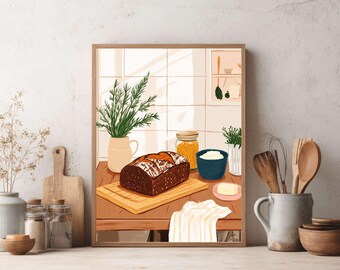 Kitchen Wall Art, Coffee Wall Art, Croissant Print, Cappuccino Art, Breakfast Decor, Kitchen Poster, Minimal Art, Scandi Scandinavian Art