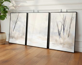 Neutral Wall Art, Abstract Print, Set of 3, Vintage Boho Poster, Rustic Minimal Landscape Watercolor Home Decor, Oil Painting